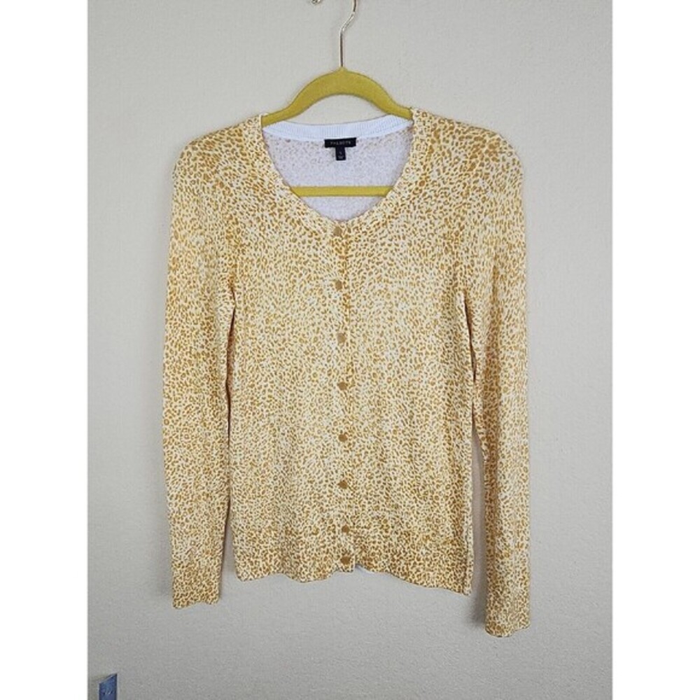Talbots Leopard‎ Print Cardigan Button-Front Cardigan Sweater yellow small